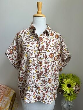Rachel Zoe 100% Linen Short Sleeve Button Up Top 🍁🍂